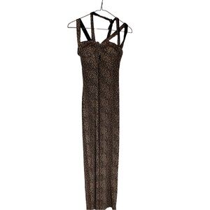 Sexy Vintage Y2K Cheetah Print Halter Body Con Maxi Dress Size S